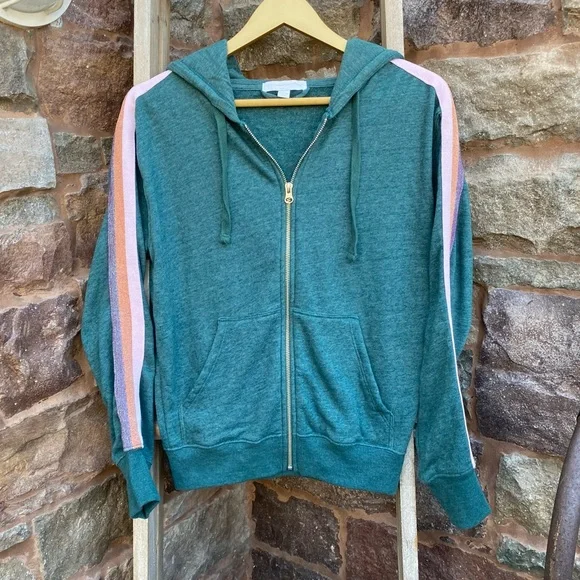 ✨ SPIRITUAL GANGSTER RETRO VARSITY STRIPE RILEY ZIP UP HOODIE JACKET XS NWOT - Picture 1 of 16